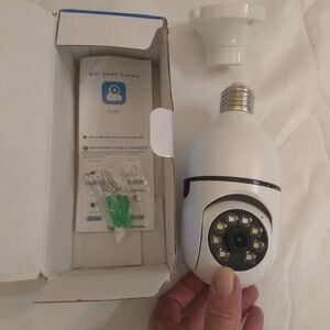 White WiFi Smart Bulb Camera with 360° Pan & Night Vision